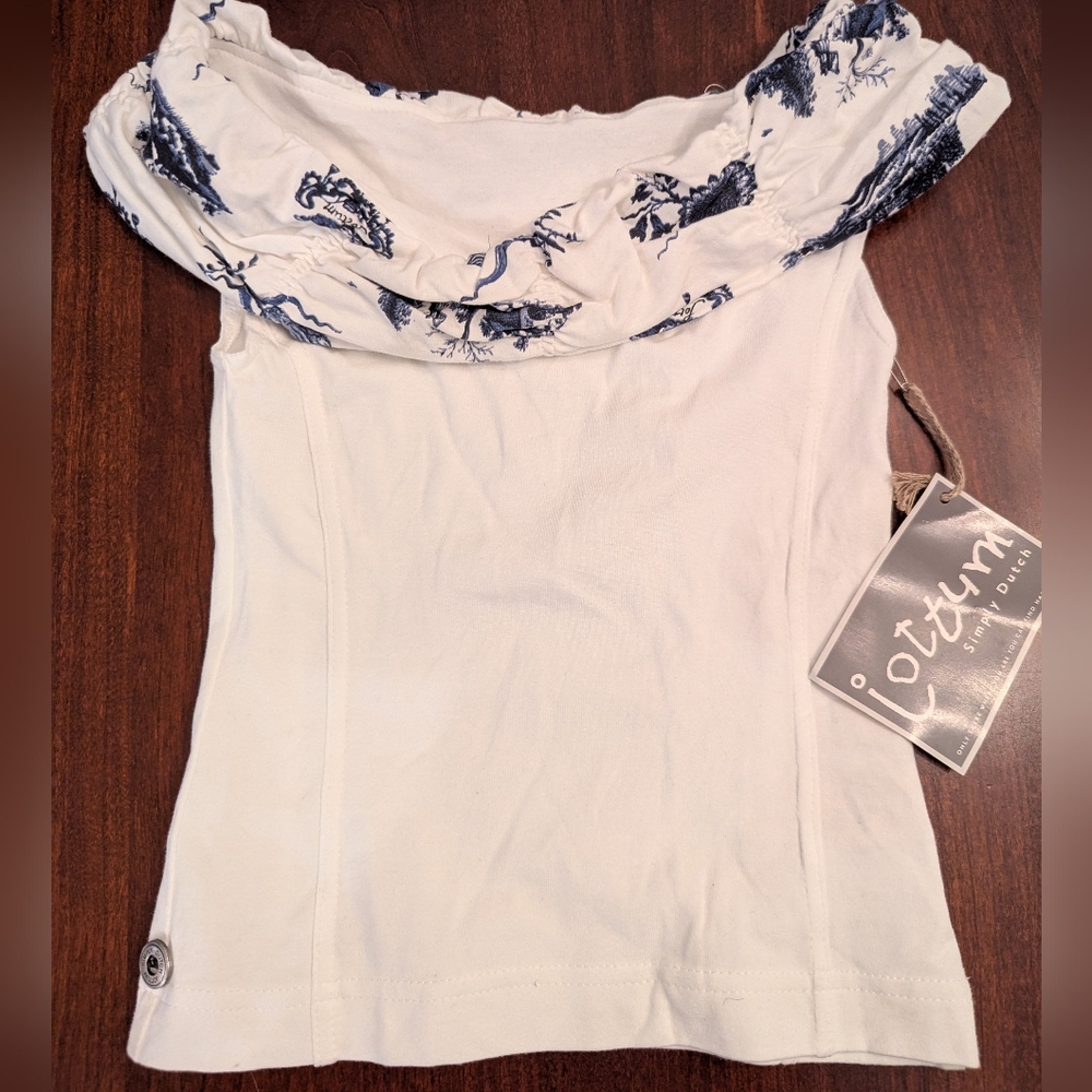 NWT Jottum girls White Top with Blue Accents, size 6 (EUR 116)